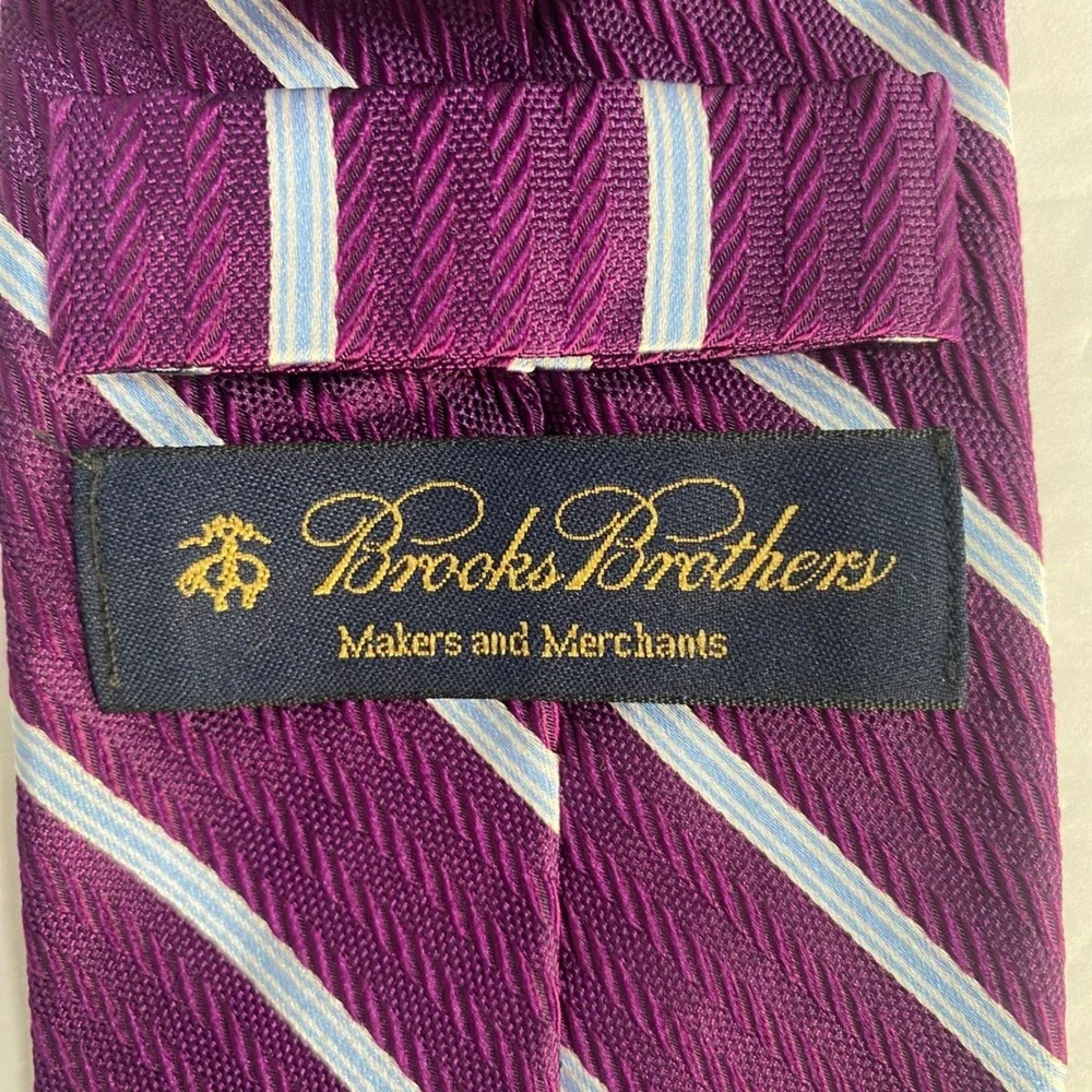 Brooks Brothers Silk Tie Mens OS Purple Blue Repp Stripe Woven Italy Made in USA